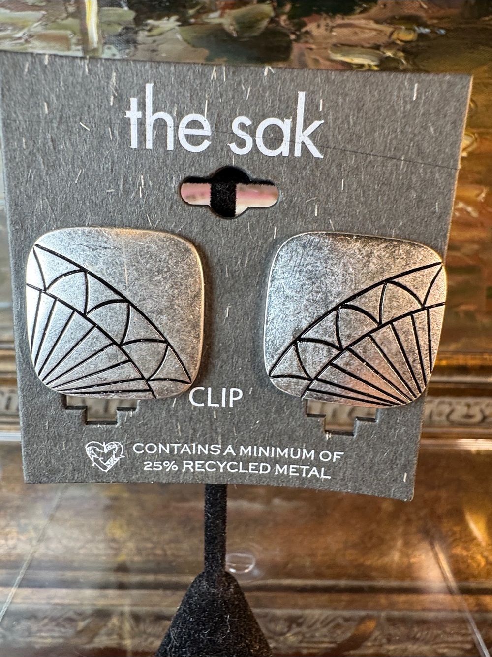 0462-The Sak Silver-Tone Fan Etch Clip-On Earrings